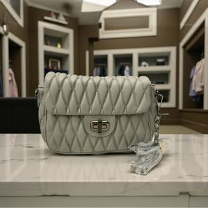 Badgley Mischka Gray Quilted Crossbody Bag-Vegan Leather-Gunmetal-MSRP $149